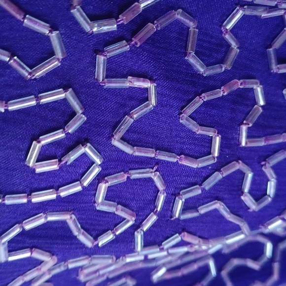 VTG Laurence Kazar Women's Sz L Silk Beaded Sheath Dress Short Sleeve Purple - Picture 8 of 8